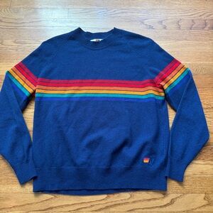 Aviator Nation blue cashmere rainbow stripe sweater Small